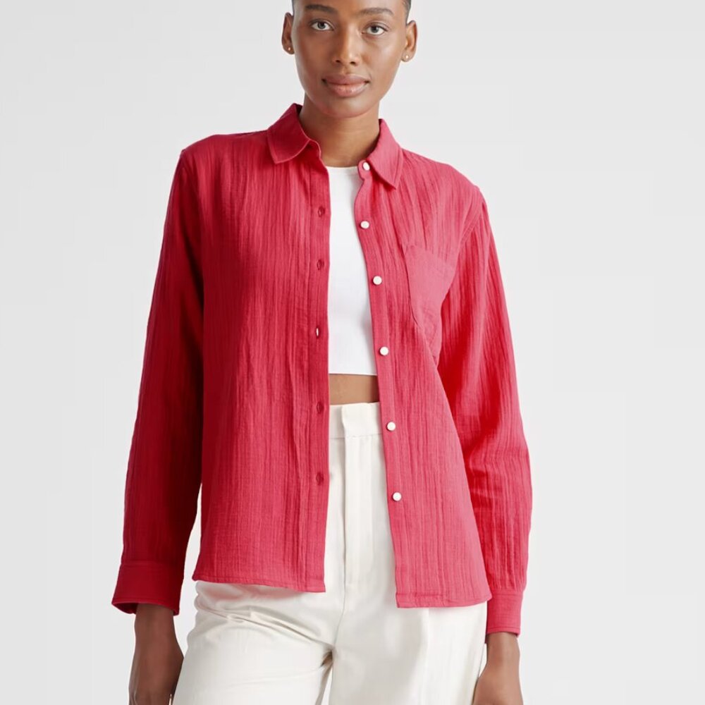 Quince 100% Organic Cotton Gauze Long Sleeve Shirt